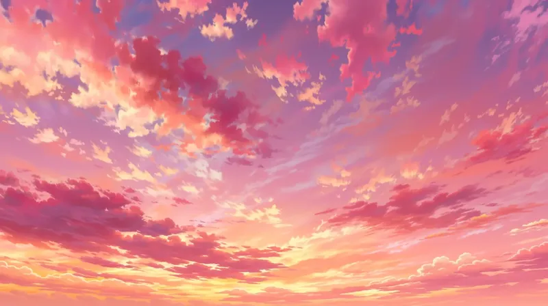 アニメ風夕焼けに染まる秋のいわし雲 anime-autumn-sky-mackerel-clouds-sunset