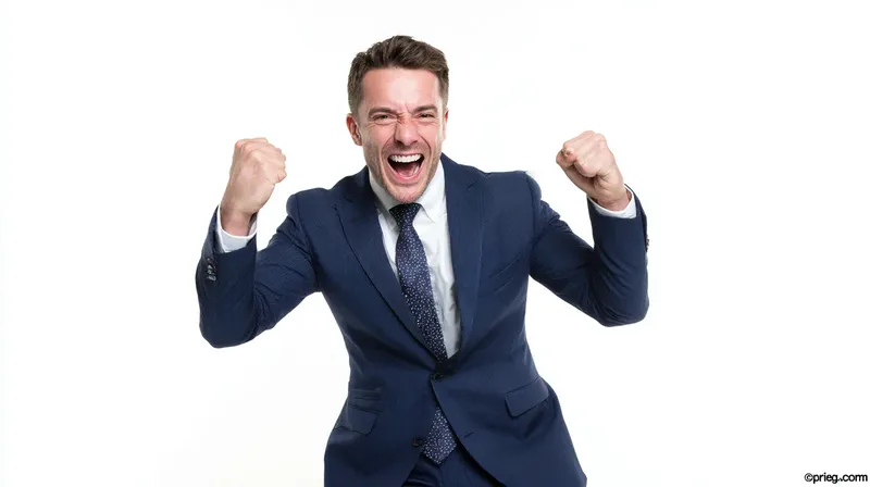 満面の笑みで大喜びするビジネスマン