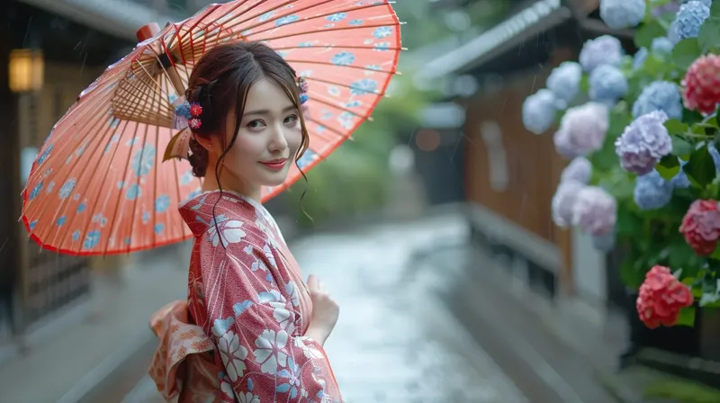 着物を纏った女性の立ち姿, japanese woman kimono standing pose