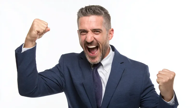 ガッツポーズを決めるシニアのビジネスマン