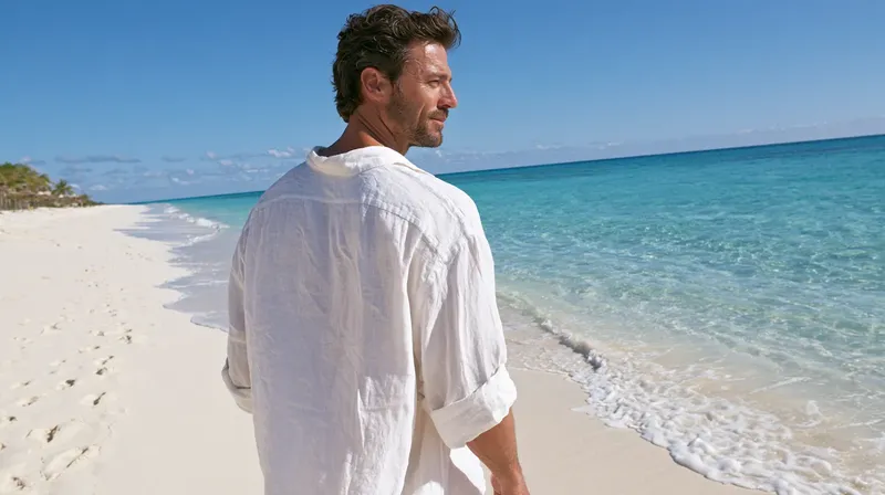 夏休みに開放的な海辺でリゾート気分を味わう男性, summer-vacation-man-beach