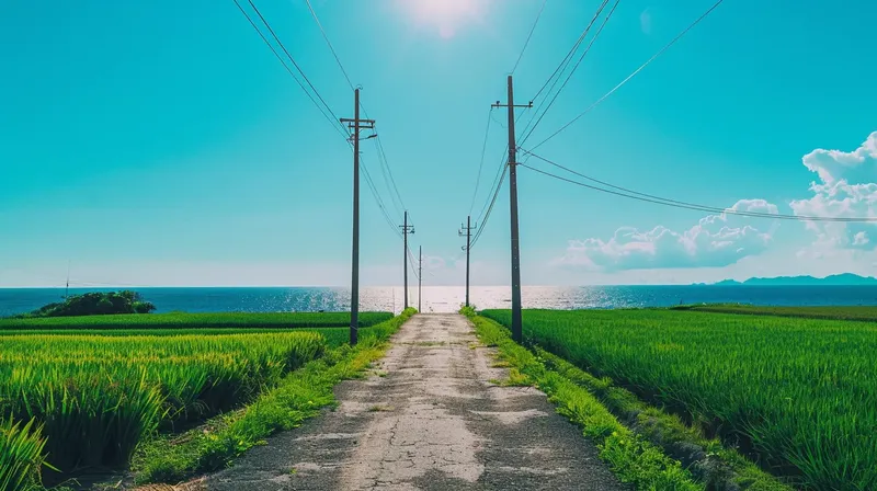 陽光が降り注ぐ夏の海岸道路と揺らめく陽炎, sun-drenched-summer-coastal-road-heat-haze