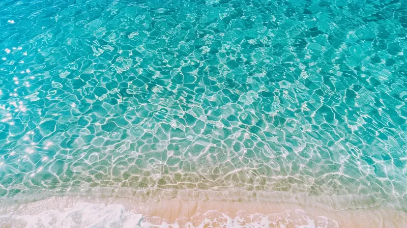 透き通った浅瀬の海面と真っ白な砂浜, top-down-clear-sea-water-white-sand