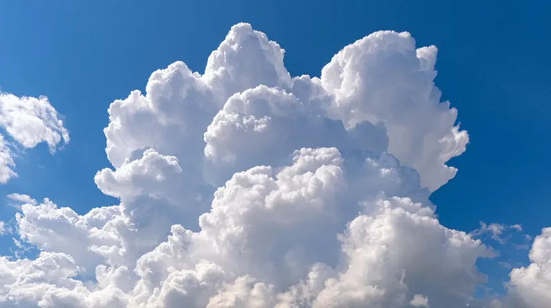 快晴の青空に高くそびえる力強い積乱雲の風景